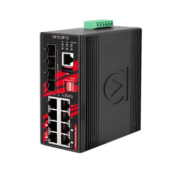 12-Port Industrial Gigabit IEEE 802.3bt PoE+ Light Layer 3 Managed Ethernet Switch